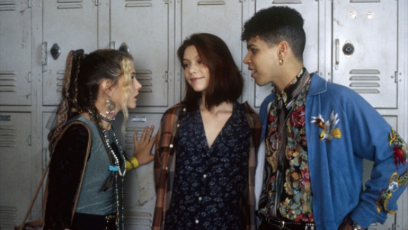 image of clare danes and two cast members standing in front of lockers at a high school